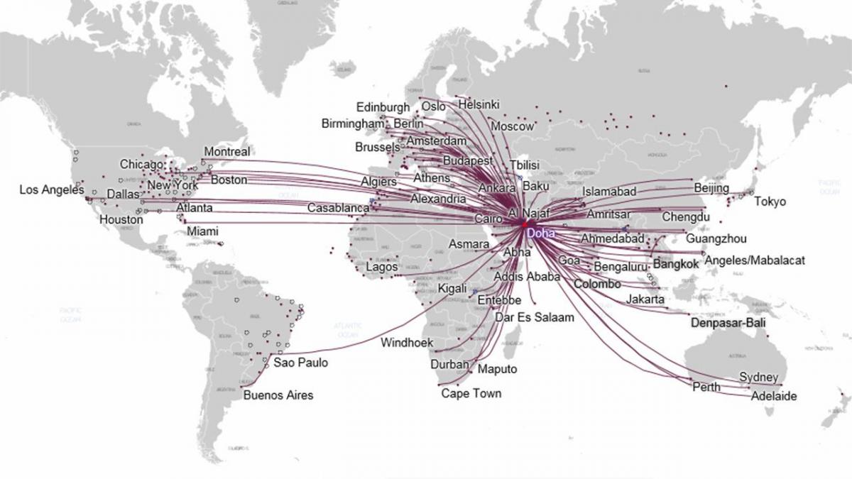 mapa ang ruta ng qatar airways